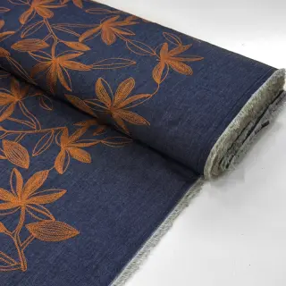 Cotton fabric JEANS Embroidery Flowers camel