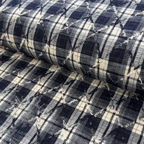 Cotton fabric YARN DYED BRUSHED Check EMBROIDERY navy