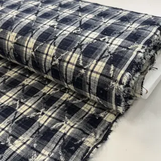Cotton fabric YARN DYED BRUSHED Check EMBROIDERY navy