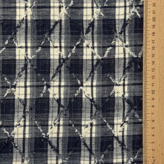 Cotton fabric YARN DYED BRUSHED Check EMBROIDERY navy