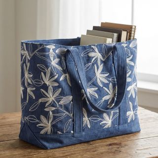 Cotton fabric JEANS Embroidery Flowers white