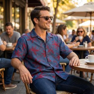 Cotton fabric JEANS Embroidery Flowers burgundy