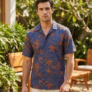 Cotton fabric JEANS Embroidery Flowers camel