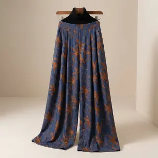 Cotton fabric JEANS Embroidery Flowers camel
