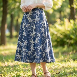 Cotton fabric JEANS Embroidery Flowers white