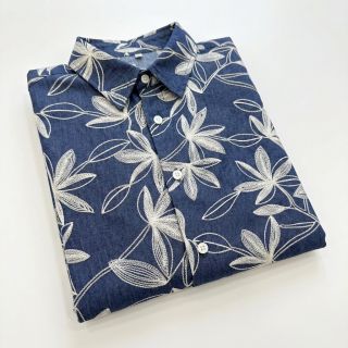 Cotton fabric JEANS Embroidery Flowers white