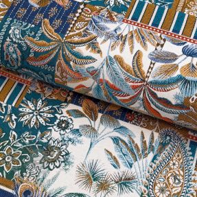 Decoration fabric jacquard Basmati allover bleu