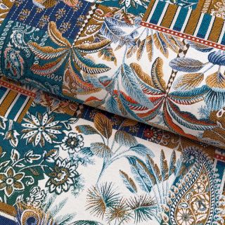 Decoration fabric jacquard Basmati allover bleu