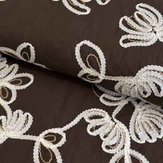 Cotton fabric EMBROIDERY Loom En Light brown