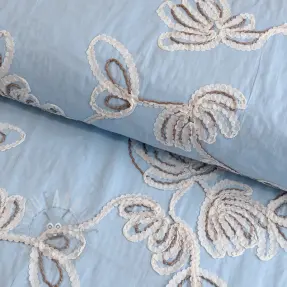 Cotton fabric EMBROIDERY Loom En Light baby blue