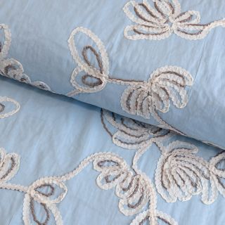 Cotton fabric EMBROIDERY Loom En Light baby blue