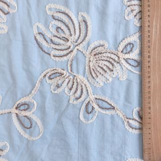 Cotton fabric EMBROIDERY Loom En Light baby blue