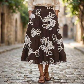 Cotton fabric EMBROIDERY Loom En Light brown