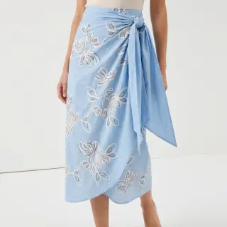 Cotton fabric EMBROIDERY Loom En Light baby blue
