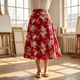 Cotton fabric EMBROIDERY Loom En Light red