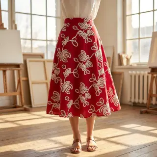 Cotton fabric EMBROIDERY Loom En Light red