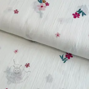 Dvojitá gázovina/mušelín EMBROIDERY Flowers MIA camel