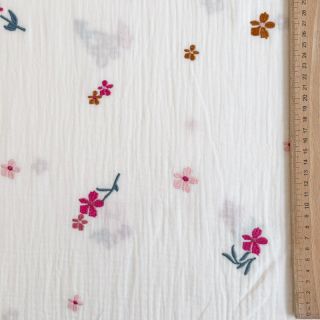 Double gauze/muslin EMBROIDERY Flowers MIA camel