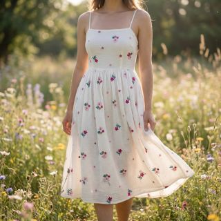 Double gauze/muslin EMBROIDERY Flowers MIA camel