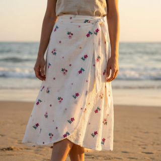 Double gauze/muslin EMBROIDERY Flowers MIA camel