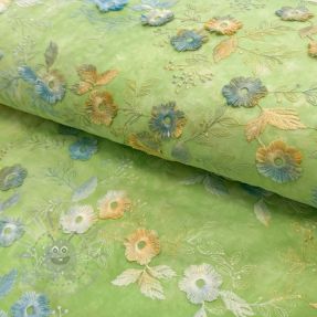 Cotton fabric TIE DYE EMBROIDERY Poppy design V