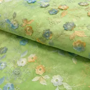 Cotton fabric TIE DYE EMBROIDERY Poppy design V