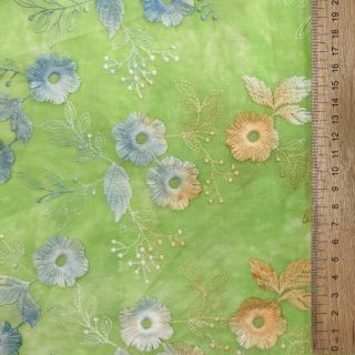 Cotton fabric TIE DYE EMBROIDERY Poppy design V