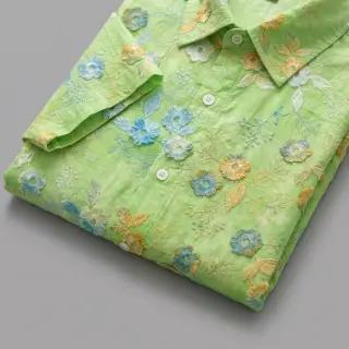 Cotton fabric TIE DYE EMBROIDERY Poppy design V