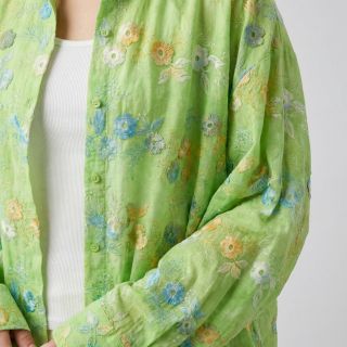 Cotton fabric TIE DYE EMBROIDERY Poppy design V