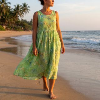 Cotton fabric TIE DYE EMBROIDERY Poppy design V