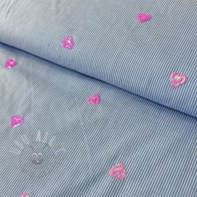 Cotton fabric Stripes Sequins Hearts blue