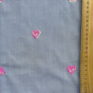 Cotton fabric Stripes Sequins Hearts blue