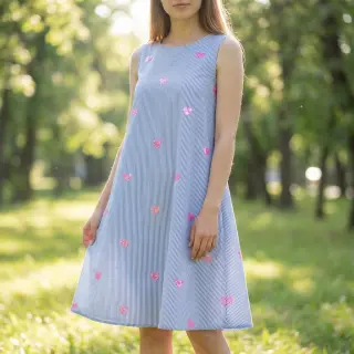 Cotton fabric Stripes Sequins Hearts blue