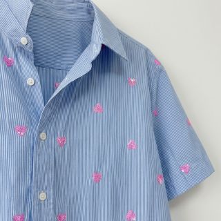 Cotton fabric Stripes Sequins Hearts blue