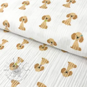 Double gauze/muslin Dogs white digital print