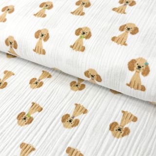 Double gauze/muslin Dogs white digital print