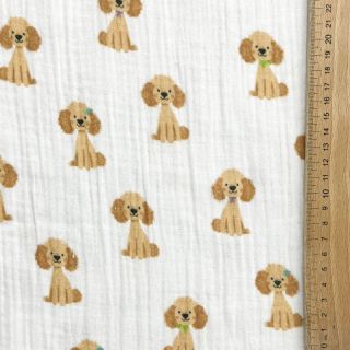 Double gauze/muslin Dogs white digital print