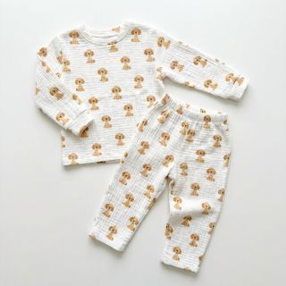 Double gauze/muslin Dogs white digital print