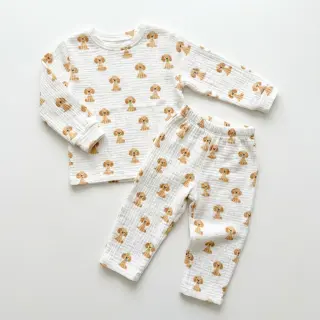 Double gauze/muslin Dogs white digital print