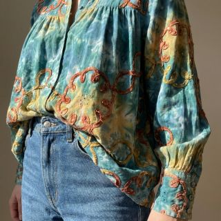 Cotton fabric TIE DYE EMBROIDERY Elise tape design C