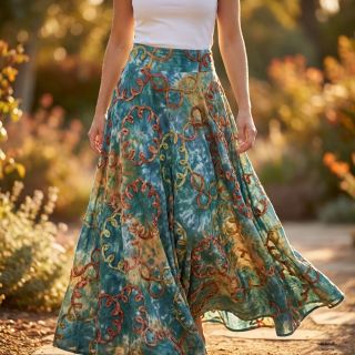 Cotton fabric TIE DYE EMBROIDERY Elise tape design C