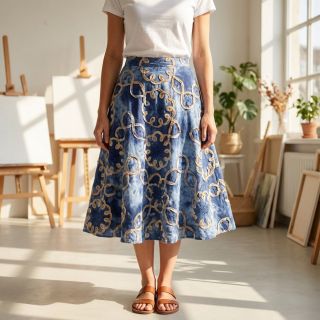 Cotton fabric TIE DYE EMBROIDERY Elise tape design D