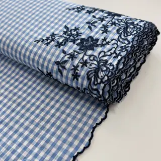 Cotton fabric CHECKS ONE-SIDE BORDER blue