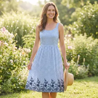Cotton fabric CHECKS ONE-SIDE BORDER blue