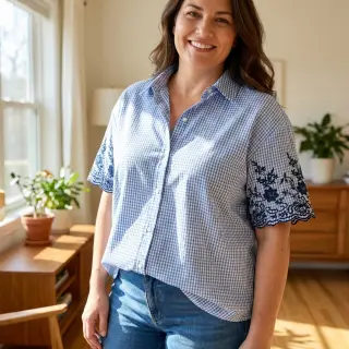 Cotton fabric CHECKS ONE-SIDE BORDER blue