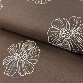 Linen viscose EMBROIDERY Flower Maya brown