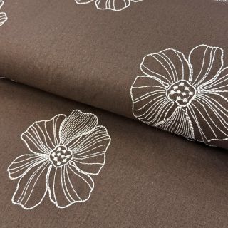 Linen viscose EMBROIDERY Flower Maya brown
