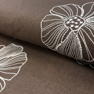 Linen viscose EMBROIDERY Flower Maya brown