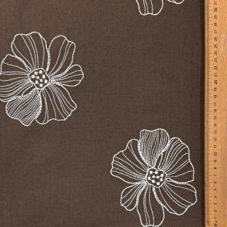 Linen viscose EMBROIDERY Flower Maya brown