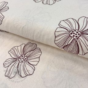 Linen viscose EMBROIDERY Flower Maya natural